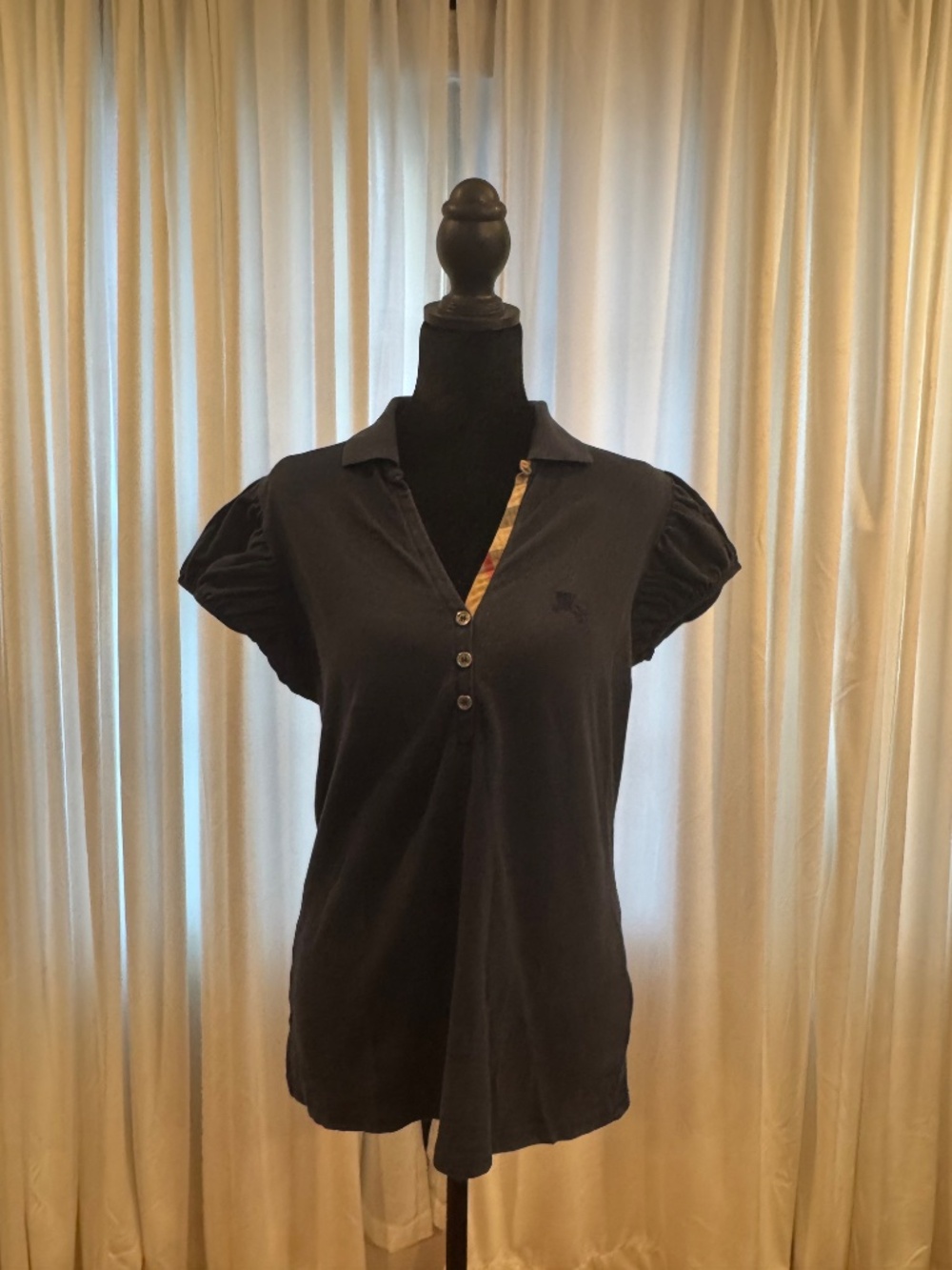 Burberry Navy Sleeveless Polo Tank with Plaid Trim - Picture 10 of 10